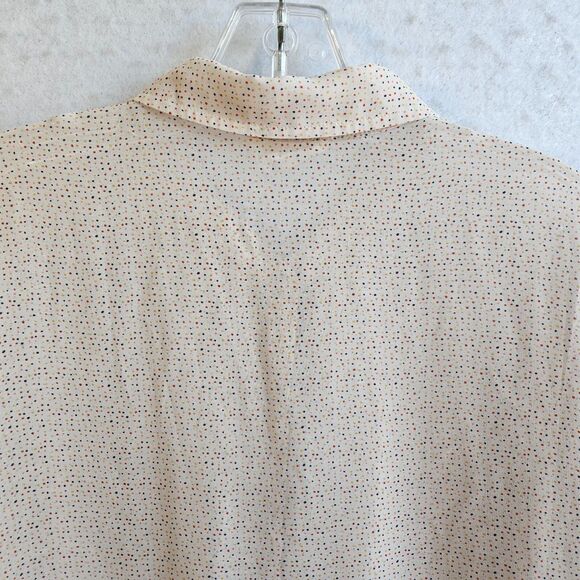 Quiksilver Women Button up Blouse Sz L Semi Sheer Raglan 3/4" Sleeve Polka Dots - Picture 12 of 16